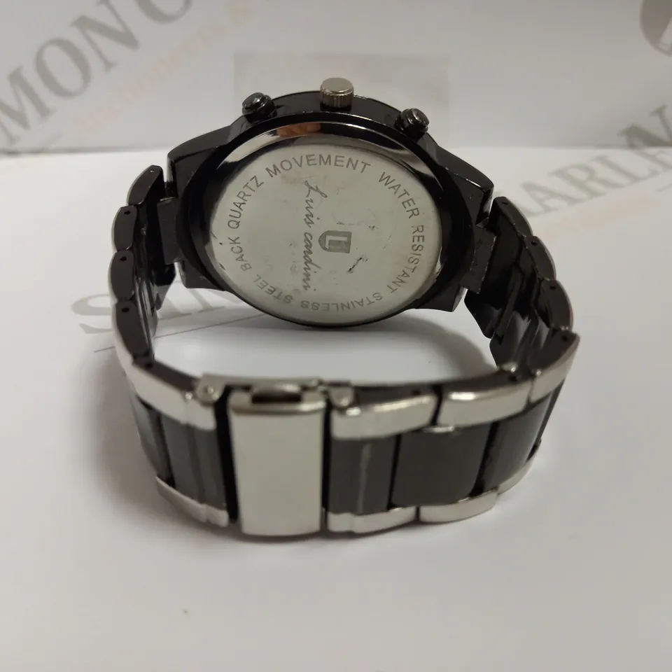 LUIS CARDINI TRIPLE DIAL WATCH WITH SILVER/BLACK BRACELET STRAP