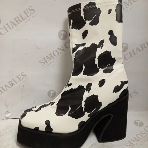 KOI VEGAN COW PRINT PLATFORM BOOTS UK SIZE 6