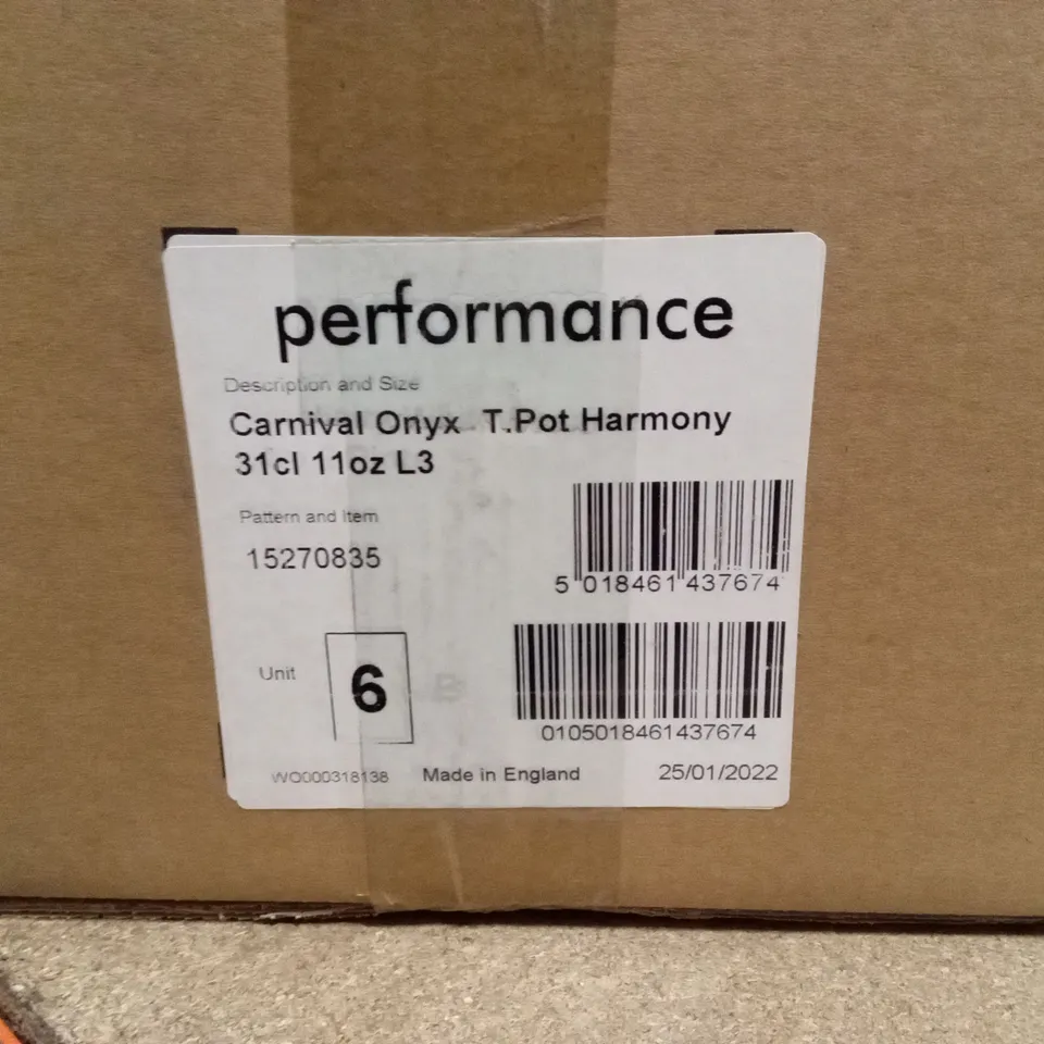 BOX OF APPROXIMATELY 6 x STEELITE CARNIVAL ONYX HARMONY TEA POTS 31cl