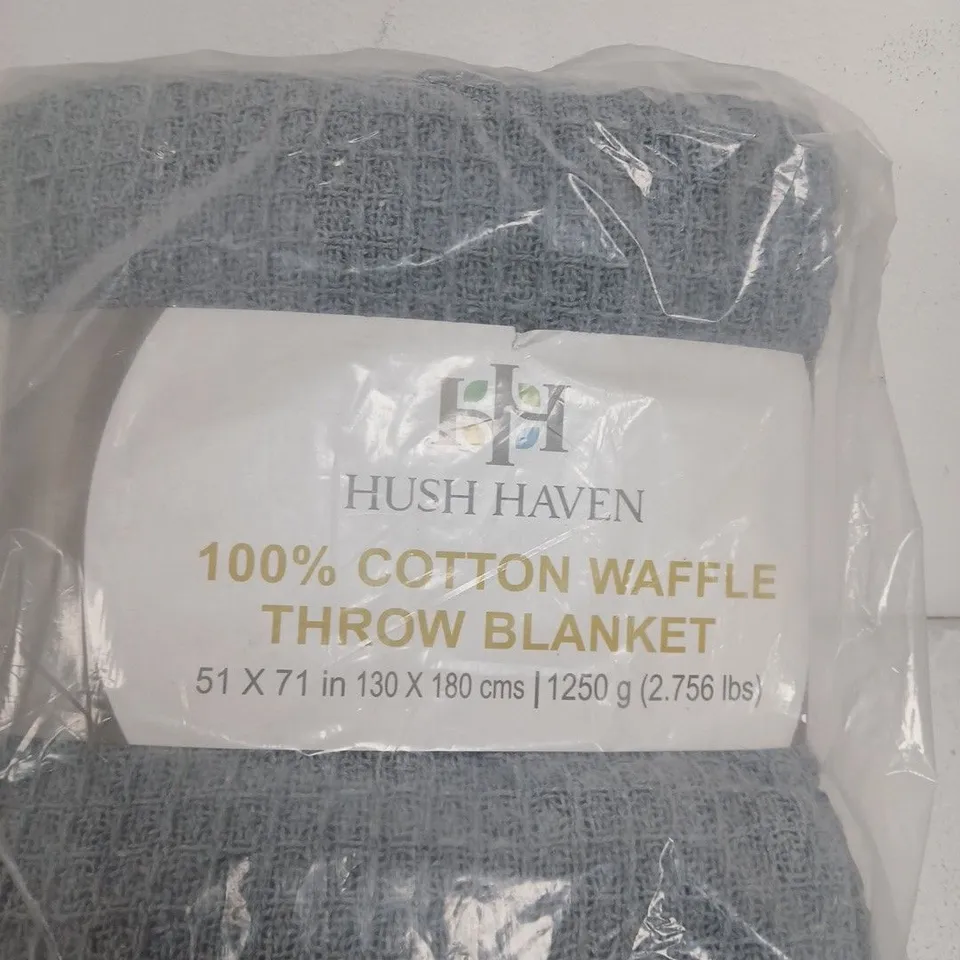 HUSH HAVEN 100% COTTON WAFFLE THROW BLANKET – 130 X 180 CM