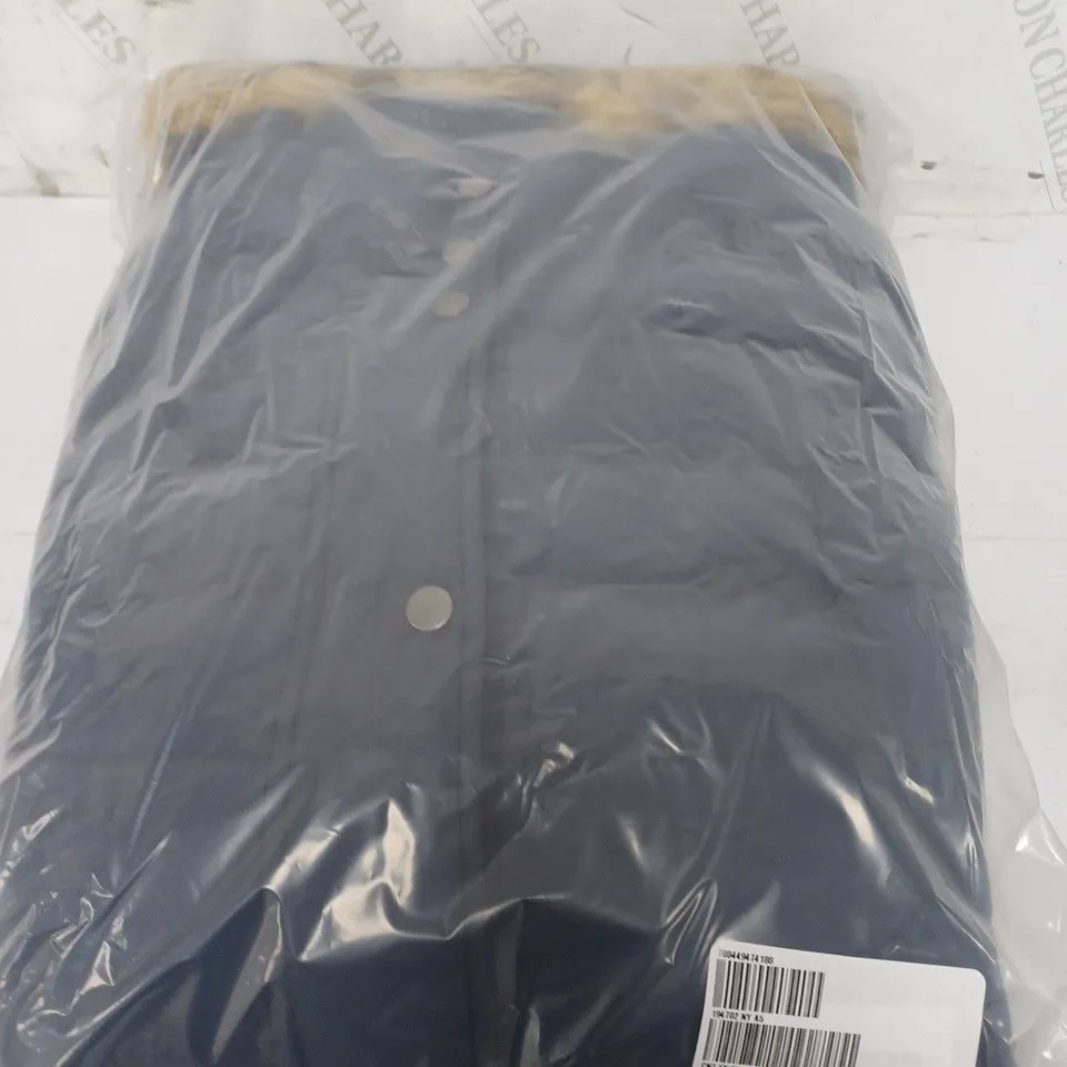 CENTIGRADE FAUX DOWN LONG LINE COAT WITH FAUX FUR TRIM HOOD NAVY - SMALL