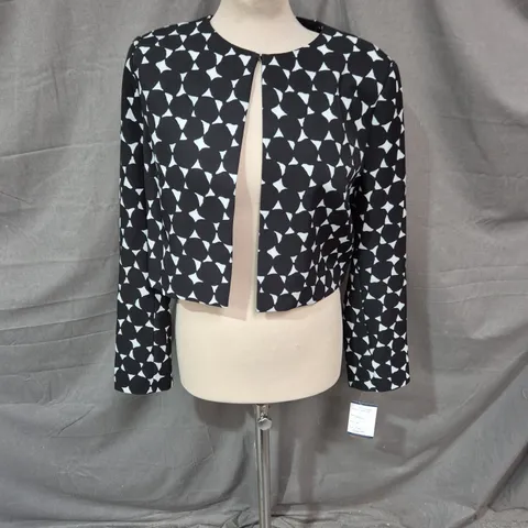 MICHAELA LOUISEA WOMEN'S JACKET – BLACK & WHITE GEOMETRIC PRINT, CROPPED (STYLE 8742) (VERIFY STYLE)