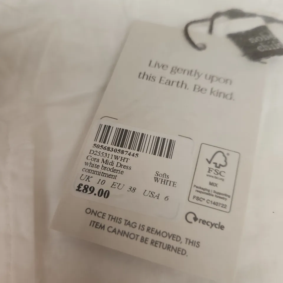 NOBODY'S CHILD CORA MIDI DRESS – WHITE BRODERIE, UK 10 (EU 38)
