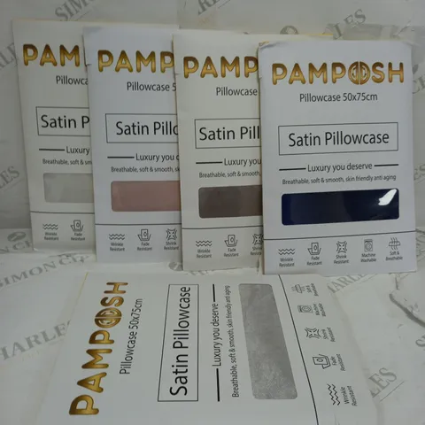 BOX OF 5 PAMPOSH SATIN PILLOW CASE TO INCLUDE BLUE, PINK, WHITE ETC