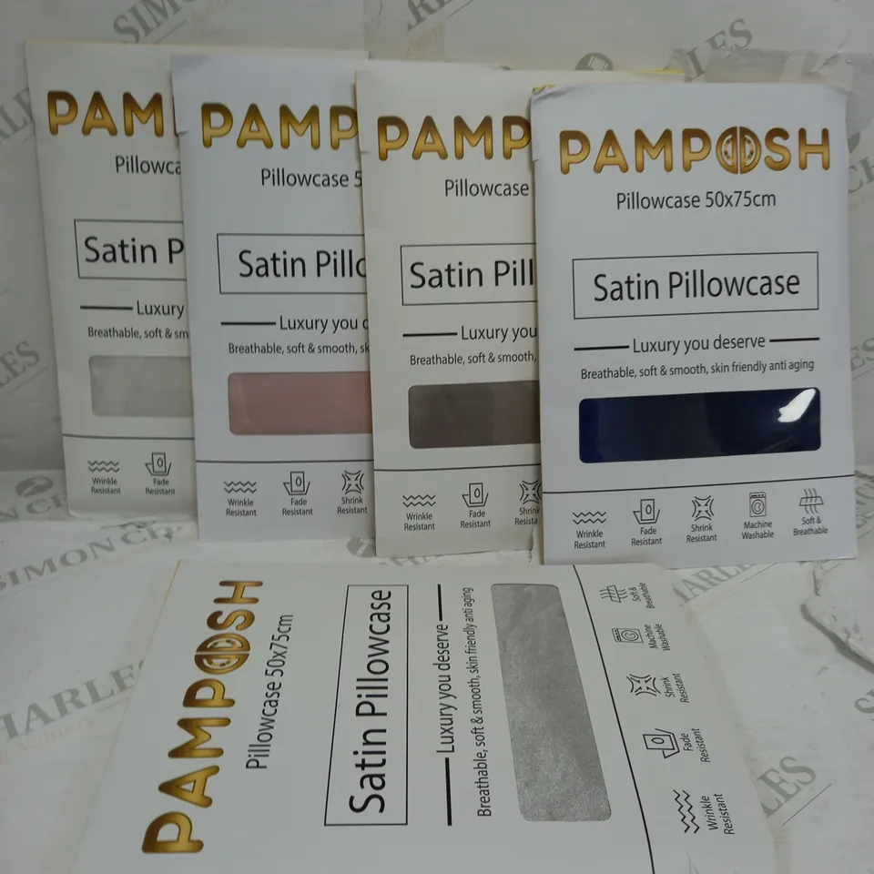 BOX OF 5 PAMPOSH SATIN PILLOW CASE TO INCLUDE BLUE, PINK, WHITE ETC