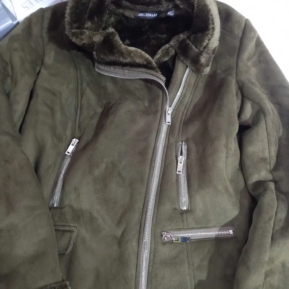 BOXED NINA LEONARD ZIP UP FUR HOODED COAT IN SIZE S