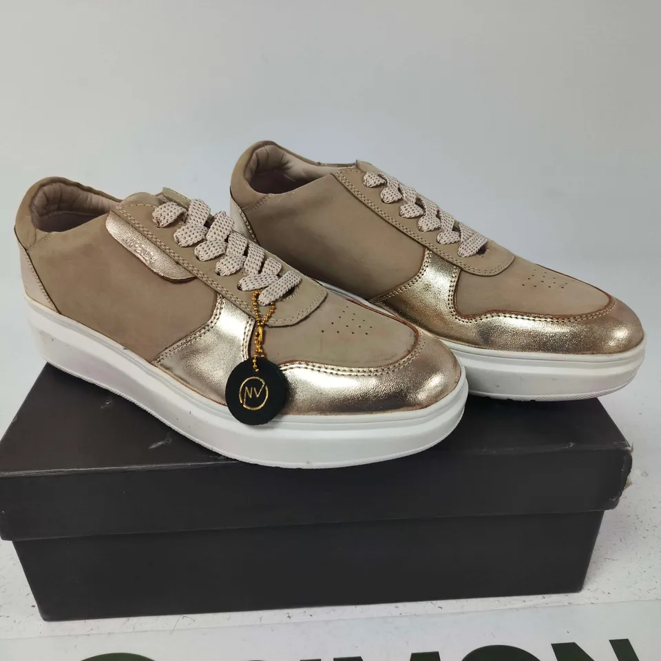 BOXED PAIR OF NOVA NV B2688 NUDE METALLIC SNEAKERS – UK SIZE 7