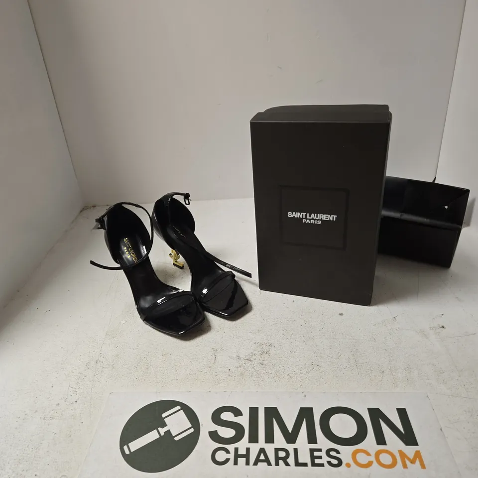 SAINT LAURENT PARIS BLACK PATENT LEATHER SANDALS – UK 3 (EU 34)