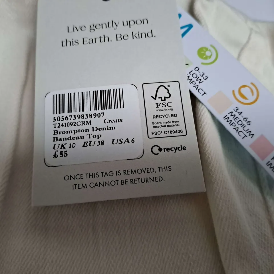 NOBODYS CHILD BROMPTON DENIM BANDEAU TOP IN CREAM - UK 10