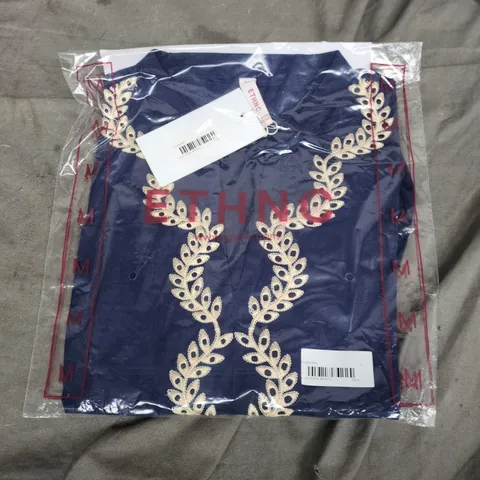 ETHNIC NAVY SHAWL/SCARF WITH GOLD LAUREL EMBROIDERY (VERIFY BRAND)