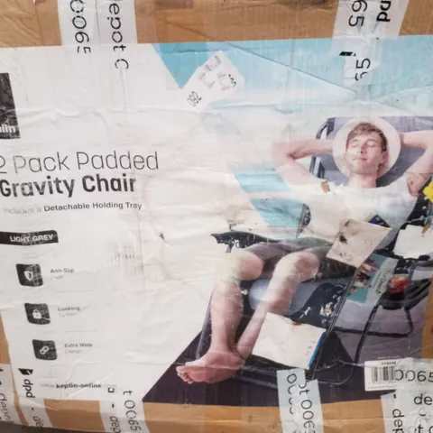 BOXED KEPLIN PADDED GRAVITY CHAIR 2 PACK WITH FREE CUPHOLDERS - LIGHT GREY