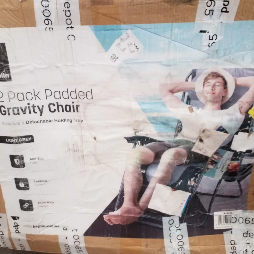 BOXED KEPLIN PADDED GRAVITY CHAIR 2 PACK WITH FREE CUPHOLDERS - LIGHT GREY