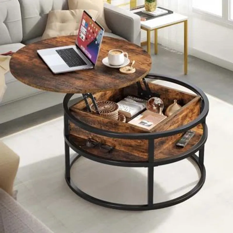 BOXED ROTHWELL LIFT TOP COFFEE TABLE, EXTENDABLE ROUND COCKTAIL TABLE (1 BOX)