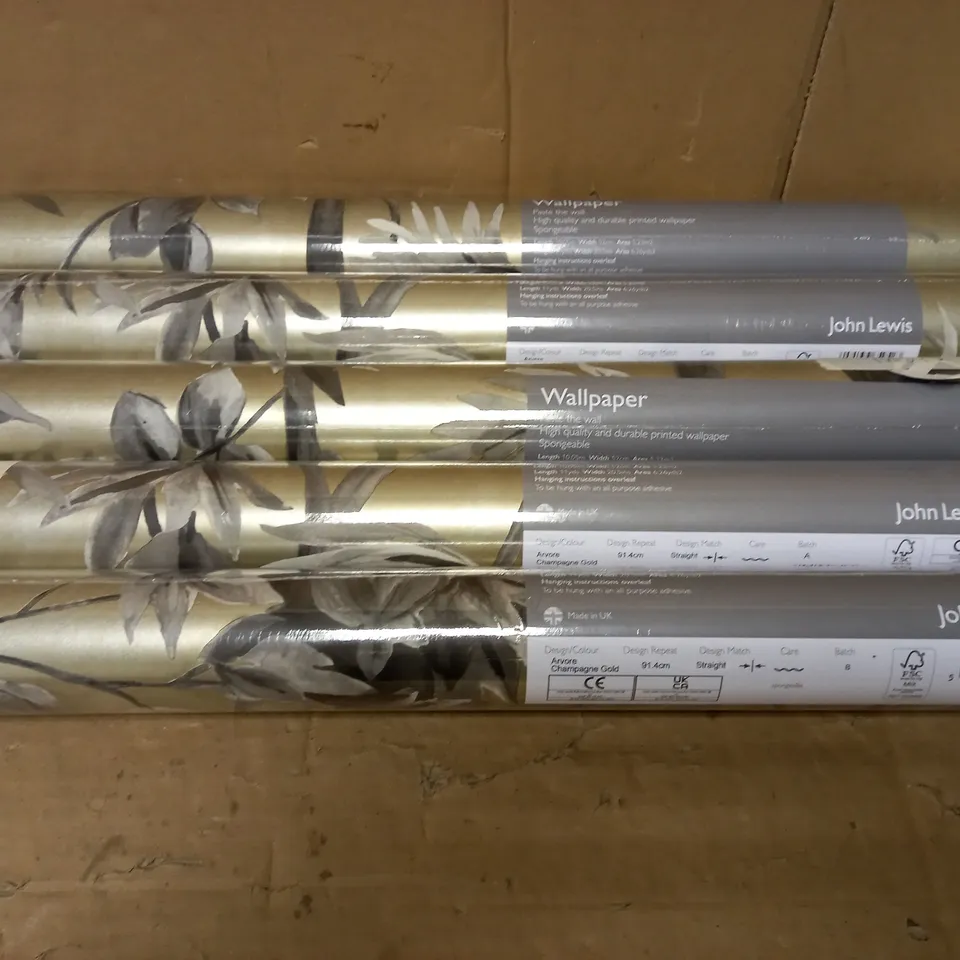 JOHN LEWIS ARVORE CHAMPAGNE GOLD WALLPAPER 5 ROLLS 