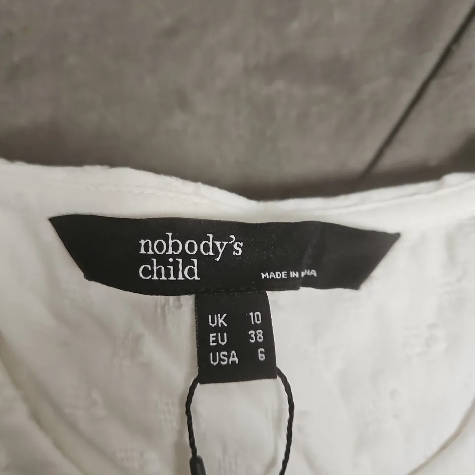 NOBODY'S CHILD WHITE THIMBOLINA TRIM DETAIL PETER PAN BLOUSE – UK 10 (EU 38, US 6)