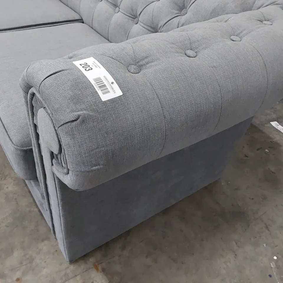 DESIGNER CHESTERFIELD THREE SEATER SOFA GREY FABRIC 