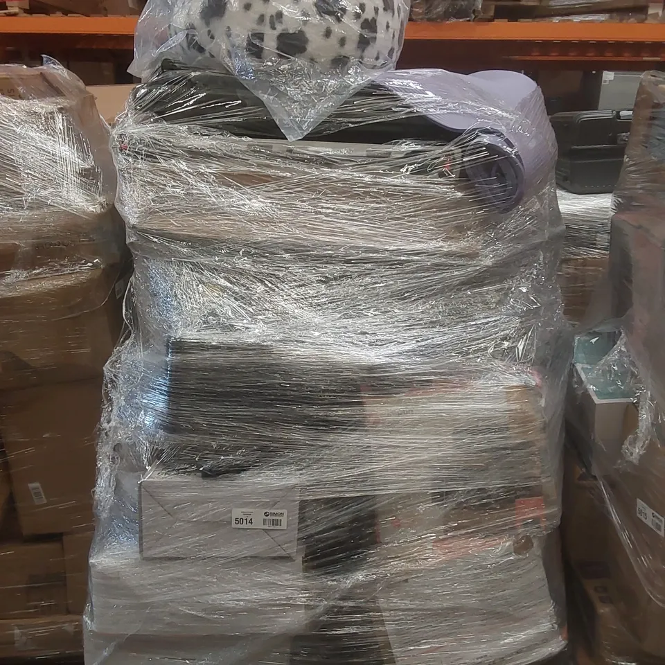 PALLET OF ASSORTED E-COMMERCE GOODS AND PRODUCTS TO INCLUDE: AIR FRYERS, YOGA MAT, PLUSH CHAIR, LEAF BLOWER, FAN ECT