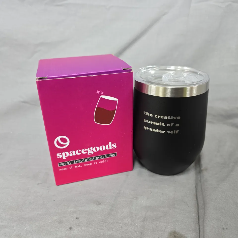 BOXED SPACEGOODS METAL INSULATED QUOTE MUG IN BLACK 