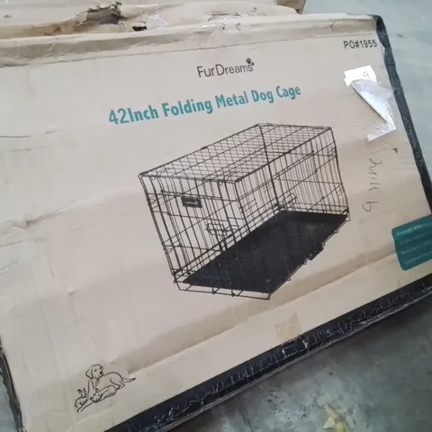 BOXED 42 INCH FOLDING METAL DOG CAGE