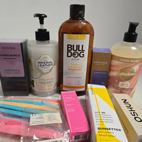 APPROX 12 ASSORTED BEAUTY PRODUCTS TO INCLUDE IMPERIAL LEATHER HAND WASH, FABULOSA HAND WASH, BULLDOG SHOWER GEL, ETC