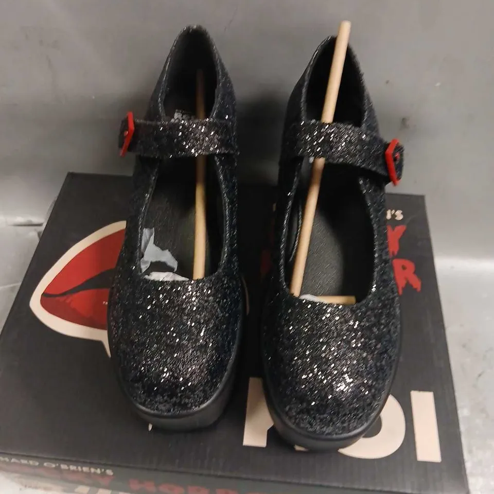 BOXED RICHARD O'BRIEN'S ROCKY HORROR SHOW X KOI TIRA GLITTER MARY JANES 'COLUMBIA' SOLO EDITION SIZE 5