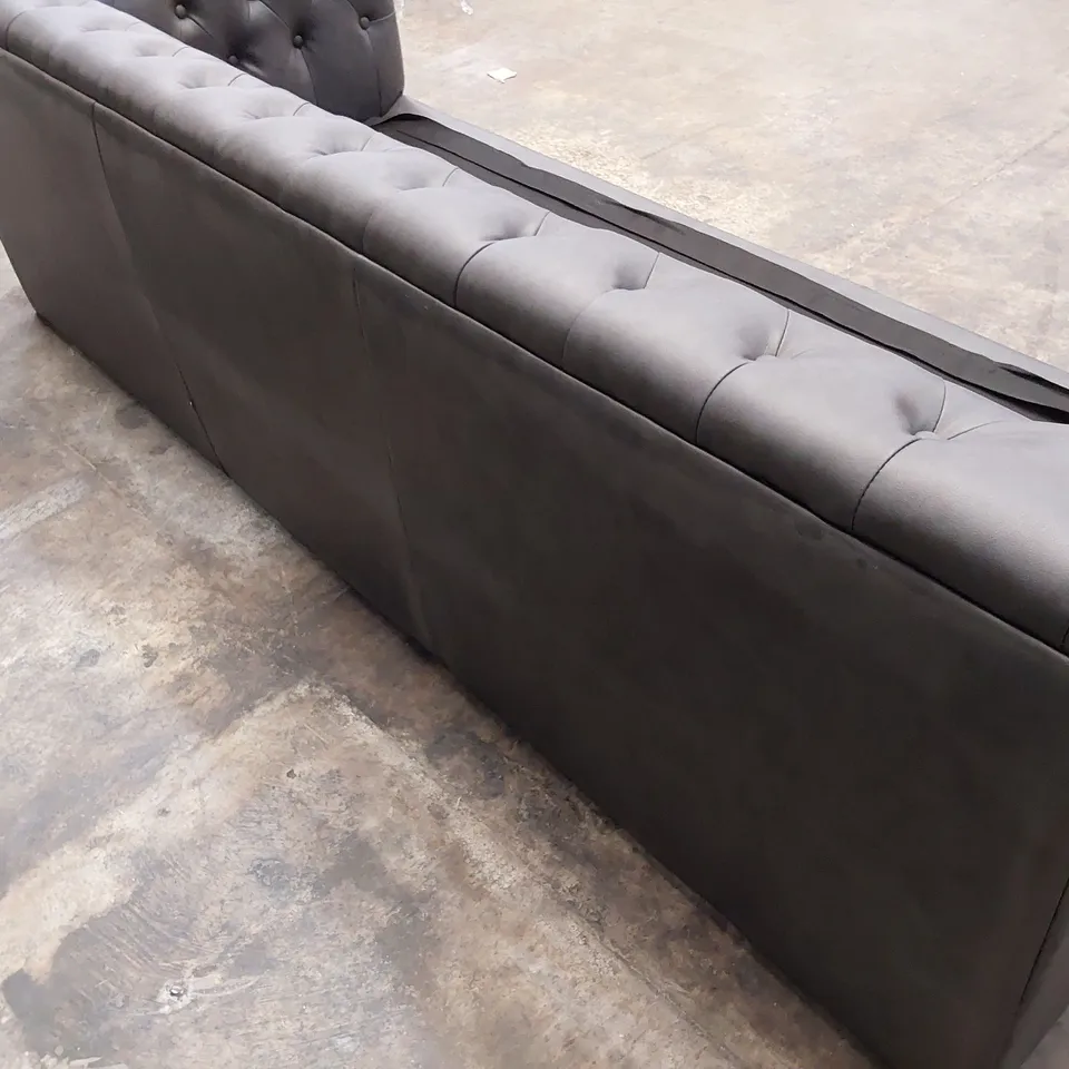 DESIGNER THREE SEATER CHESTERFIELD SOFA GREY LEATHER 