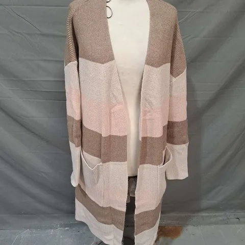 BADGLEY MISCHKA COLOUR BLOCK LONG CARDIGAN IN PINK COMBO SIZE L