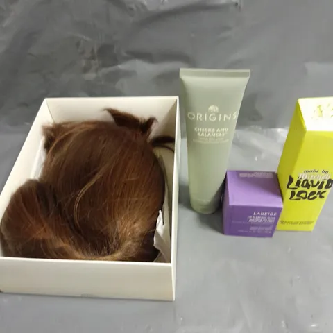 APPROXIMATELY 10 ASSORTED HEALTH & BEAUTY ITEMS TO INCLUDE - VICKI ULLAH WIG, ORIGINS FACE WASH AND MADE BY MITCHELL SETTING SPRAY