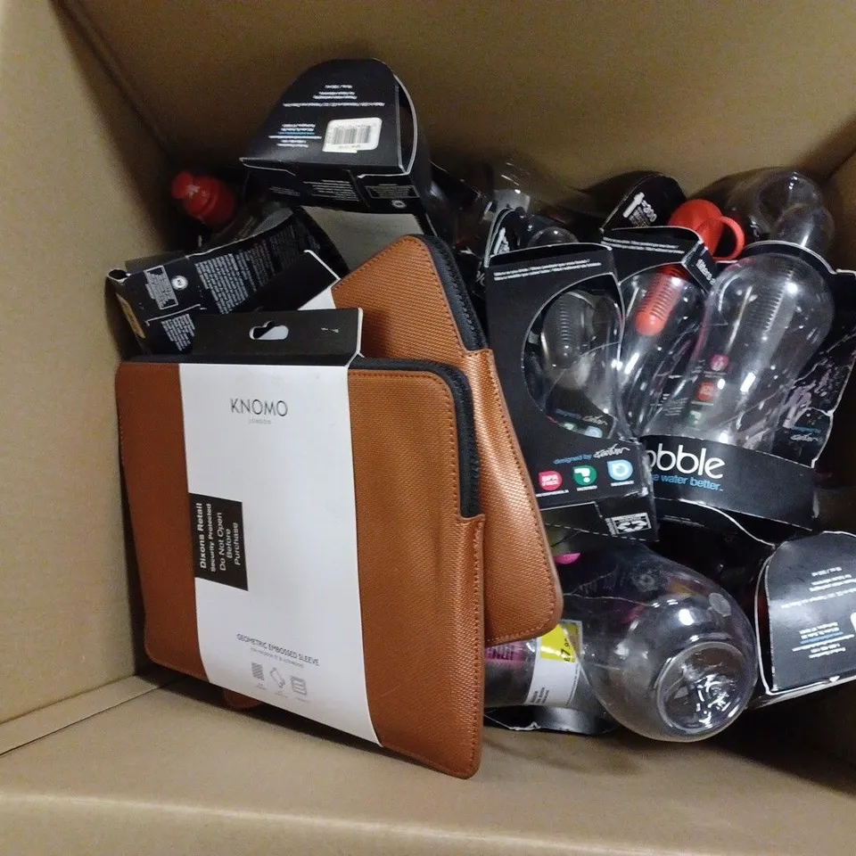 LARGE BOX OF ASSORTED BOTTLES AND GEOMETRIC EMBOSSED SLEEVES 