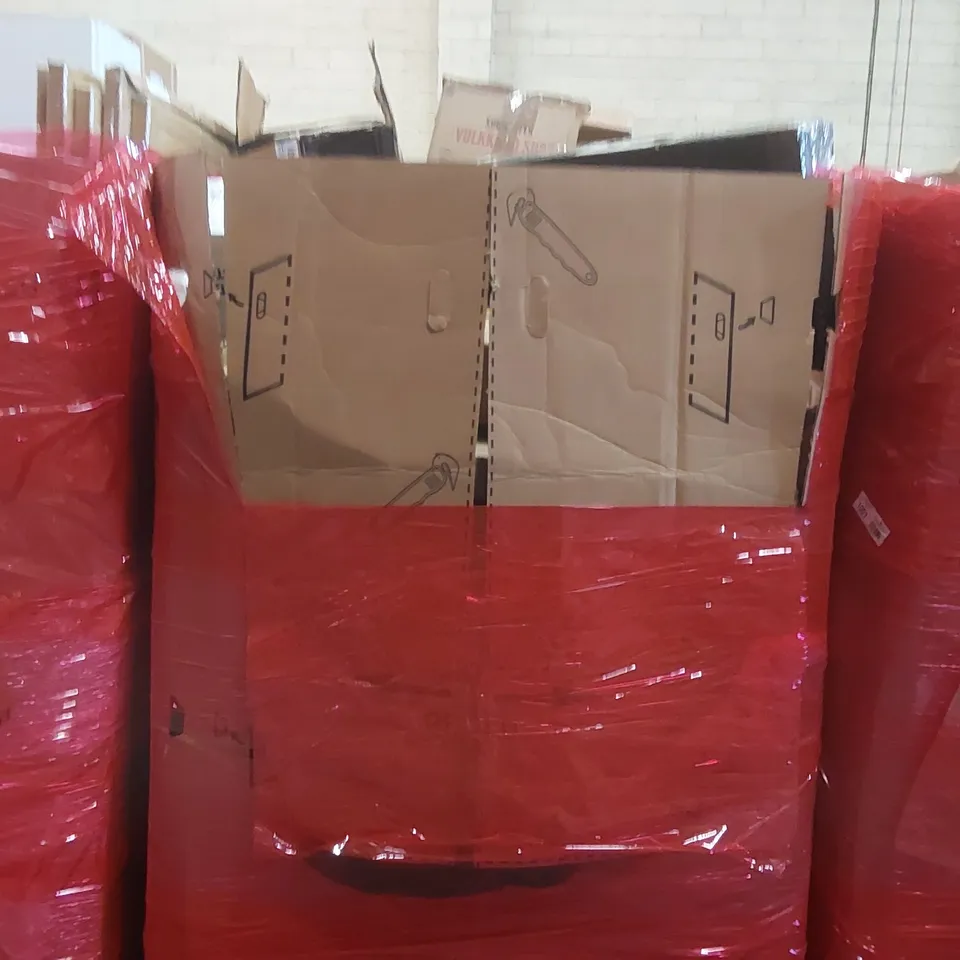 PALLET OF ASSORTED ITEMS TO INCLUDE: HI-FI TURNTABLE SYSTEM, TV STAND, LED MONITOR, VACMASTER, PROJECTOR SCREEN, SUBWOOFER ECT