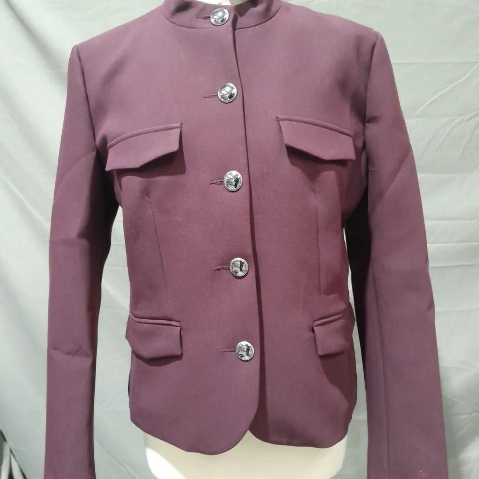 RIVER ISLAND SOMEWHERE TO GO BUTTON-UP JACKET IN BURGUNDY SIZE UK 10