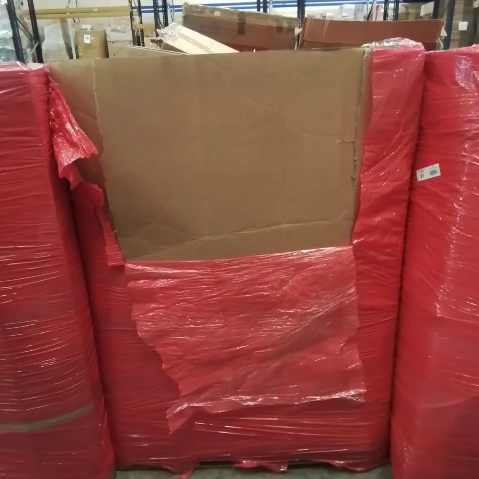 PALLET OF HOUSEHOLD ITEMS AND CONSUMER GOODS TO INCLUDE: CAT LITTER TRAY, VARIOUS PILLOWS, RADIATOR, GARMENT RACK, ETC.