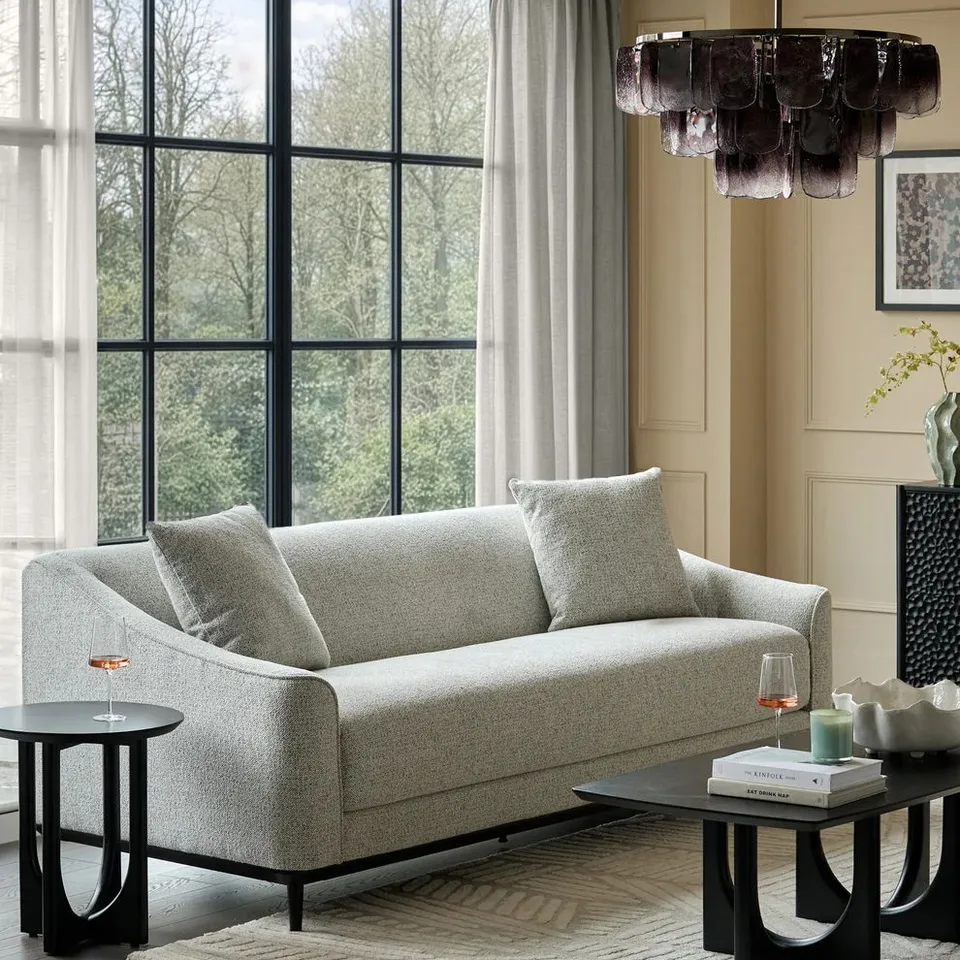 BOXED DANETTI JULEP SALT AND PEPPER CHUNKY CHENILLE FABRIC 3 SEATER SOFA