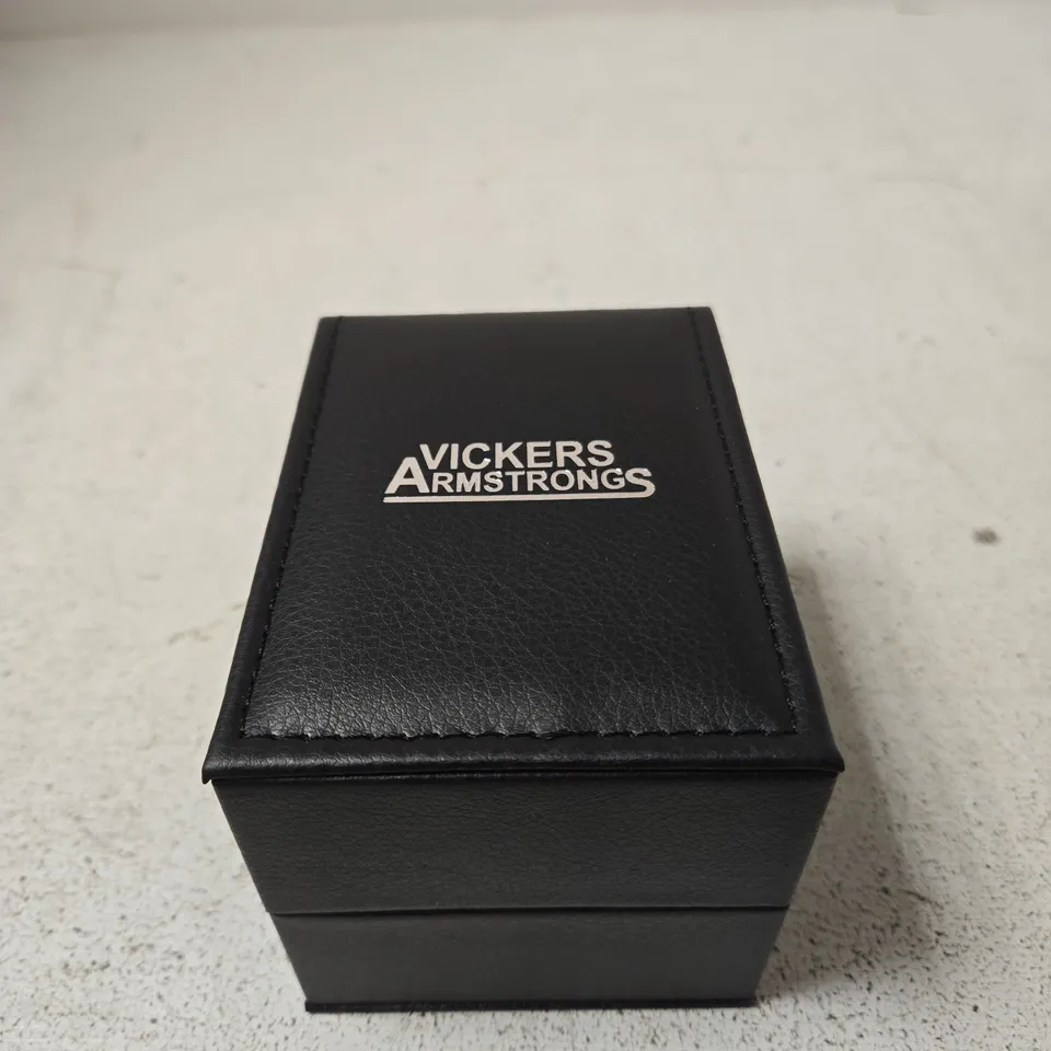 VICKERS ARMSTRONGS WATCH – STAINLESS STEEL, BLUE CHRONOGRAPH DIAL, BOXED