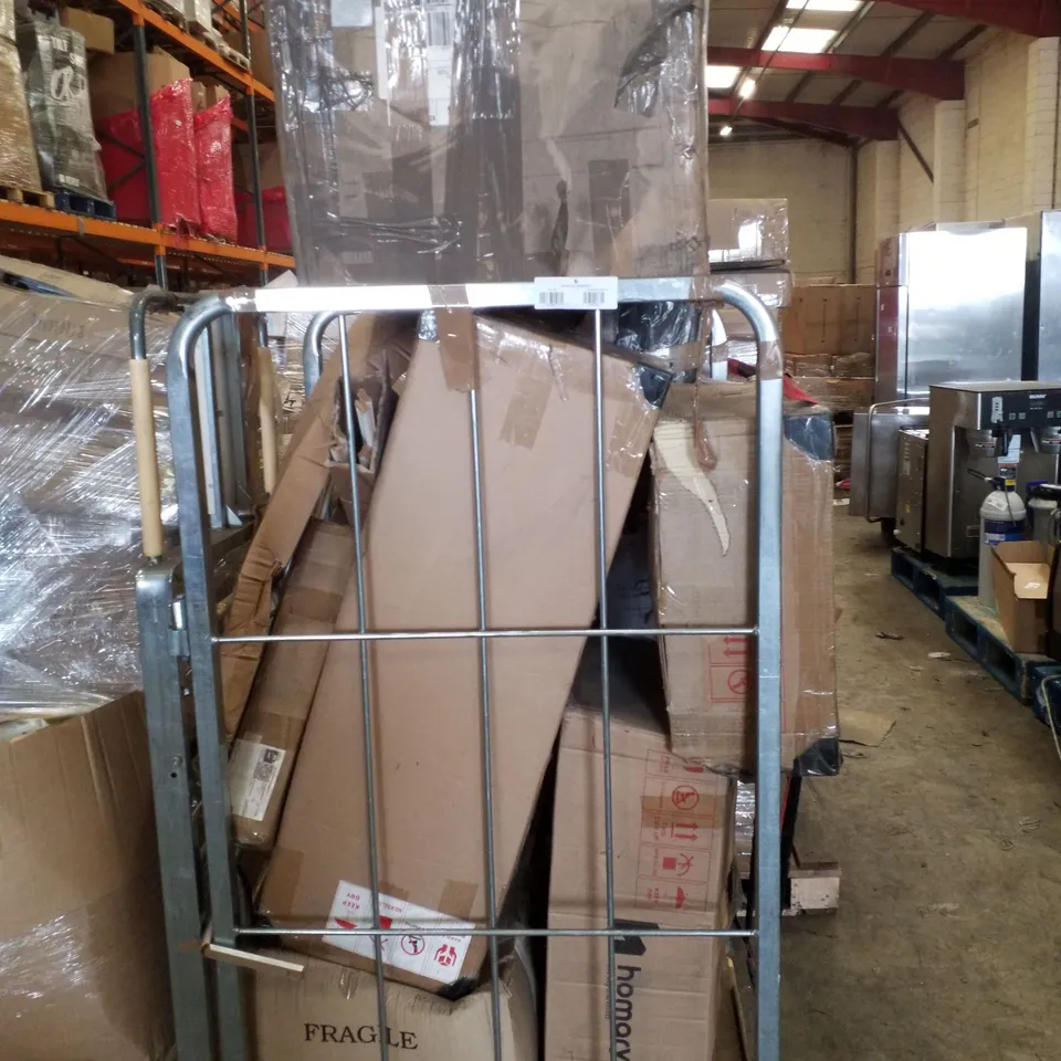 CAGE CONTAINING ASSORTED PRODUCTS INCLUDING BEDSIDE TABLE & RUG