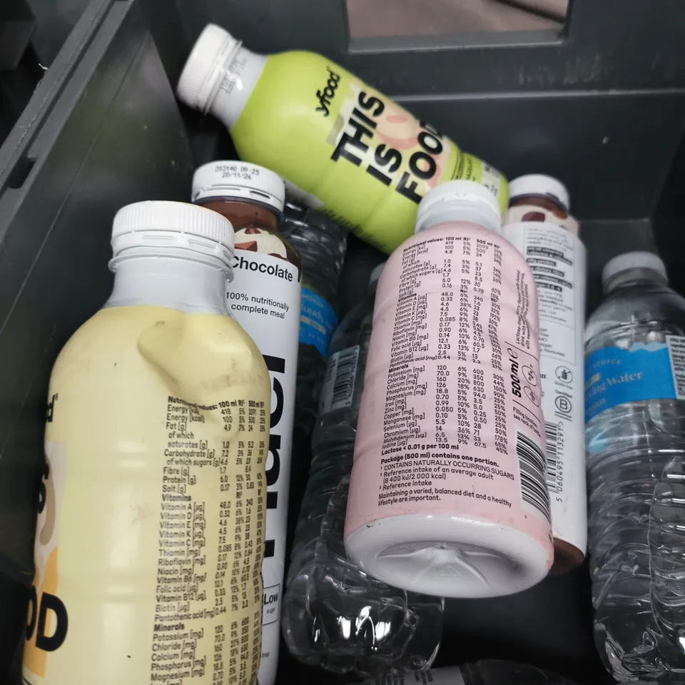 APPROXIMATELY 10 ASSORTED DRINK ITEMS INCLUDING HUEL VANILLA AND ACTIPH ALKALINE IONISED WATER 