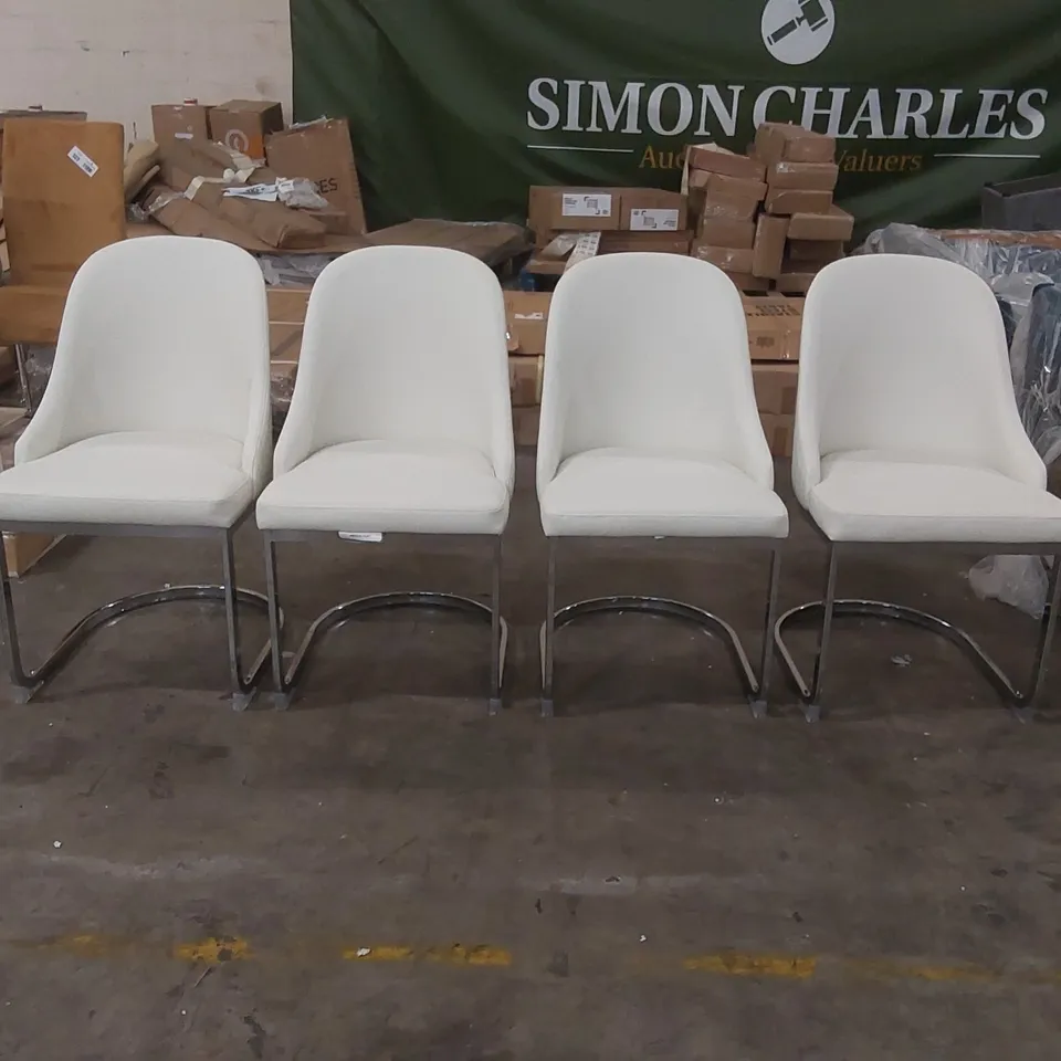 SET OF 4x RIVA DINING CHAIR, WHITE PREMIUM FAUX LEATHER & CHROME