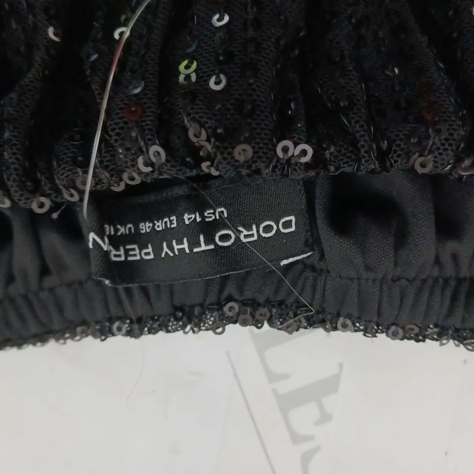 DOROTHY PERKINS SEQUIN BARDOT LONG SLEEVE BLOUSE BLACK SIZE 18