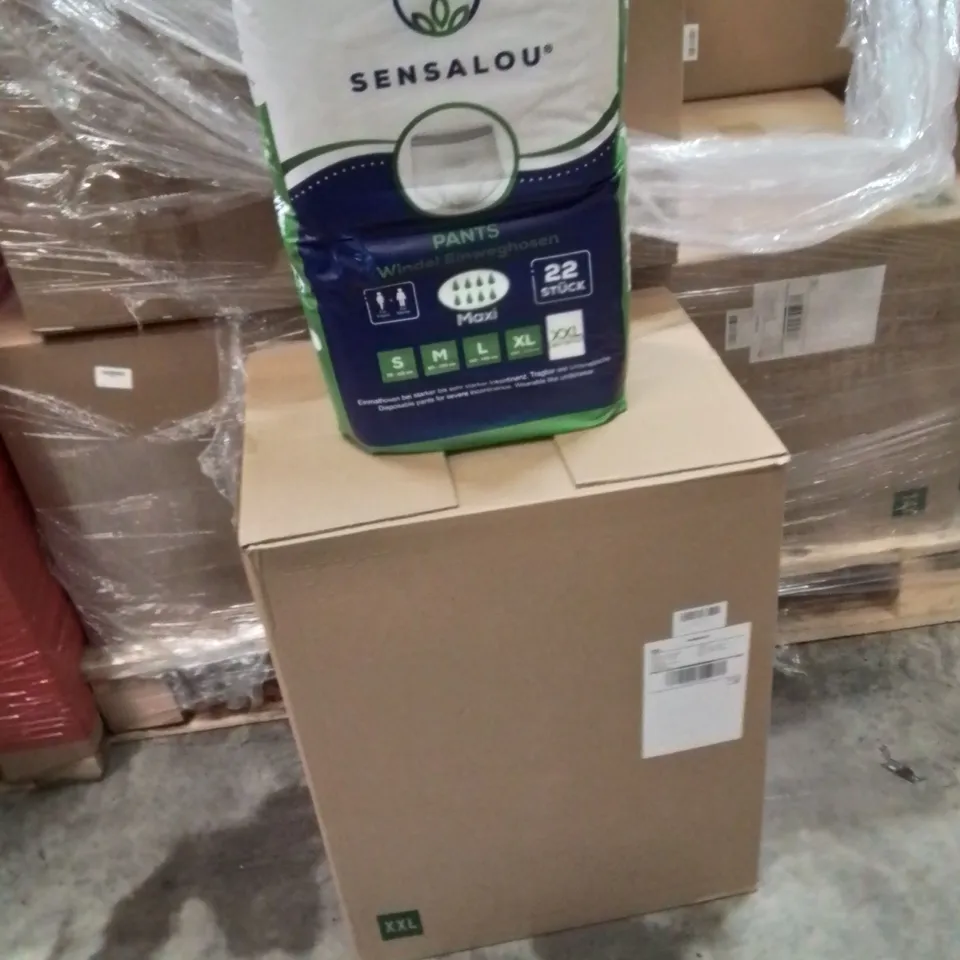 PALLET OF SENSALOU INCONTINENCE PANTS XXL APPROXIMATELY 4 PACKS PER BOX