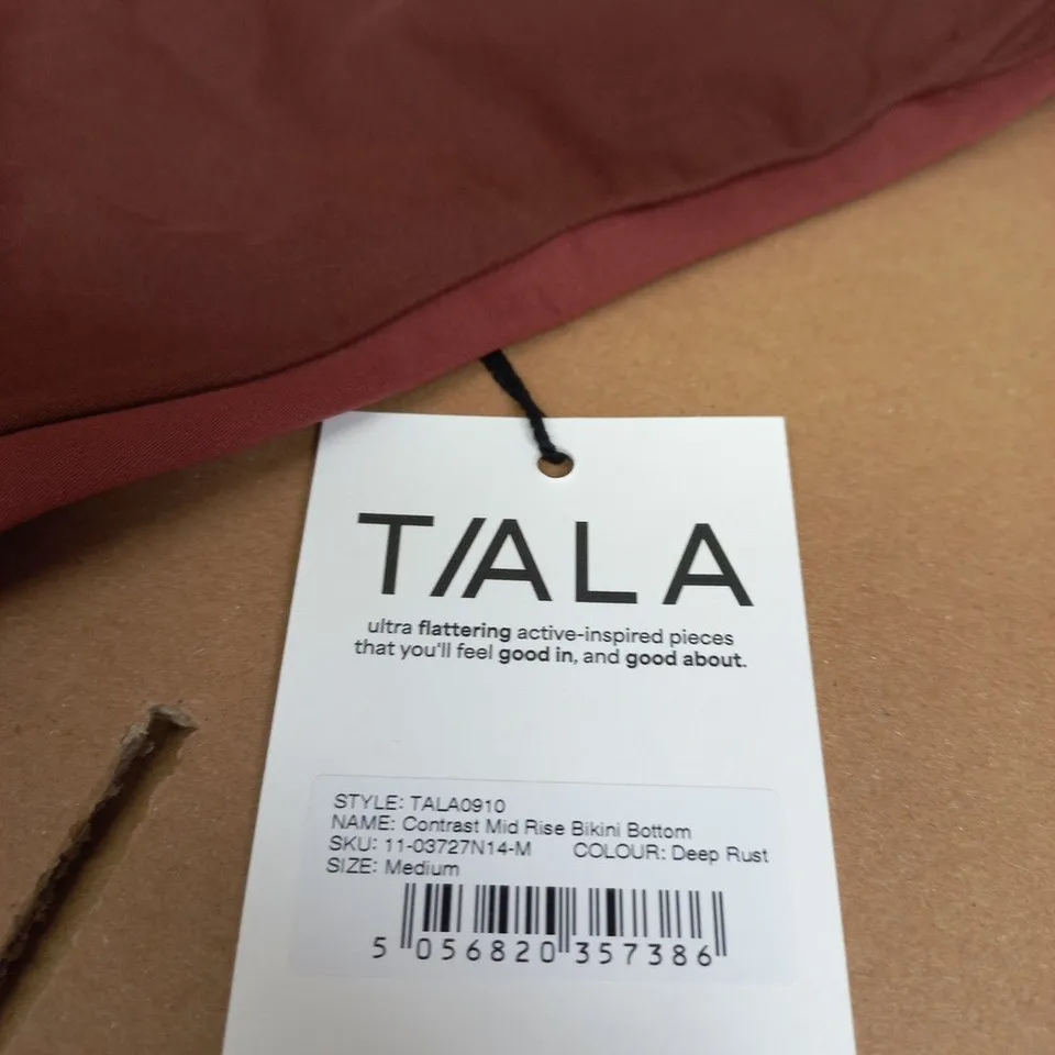 TALA CONTRAST MID RISE BIKINI BOTTOM – DEEP RUST – UK SIZE MEDIUM