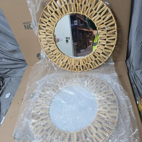 LOT OF 2 GISELA GRAHAM LARGE WOVEN RAFFIA ROUND MIRROR