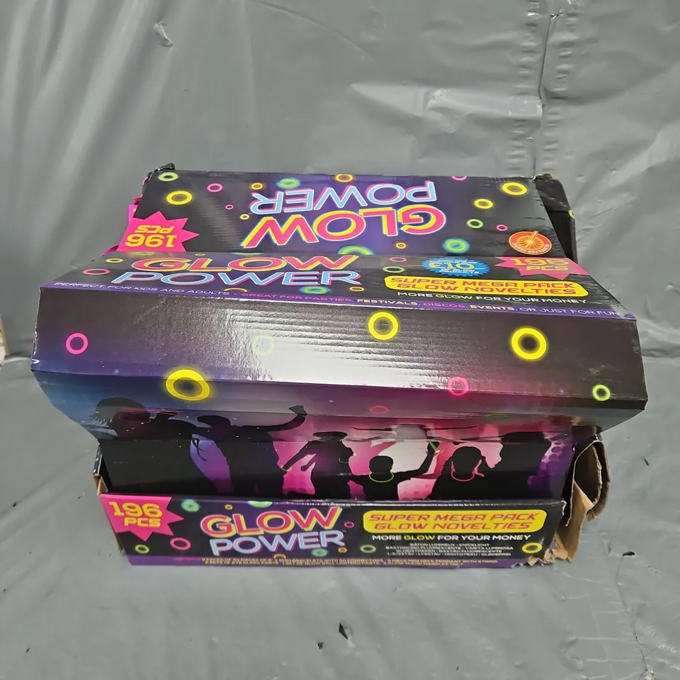BOXED GLOW POWER SET OF 12 196PC MEGA PACKS OF GLOW NOVELTIES - COLLECTION ONLY