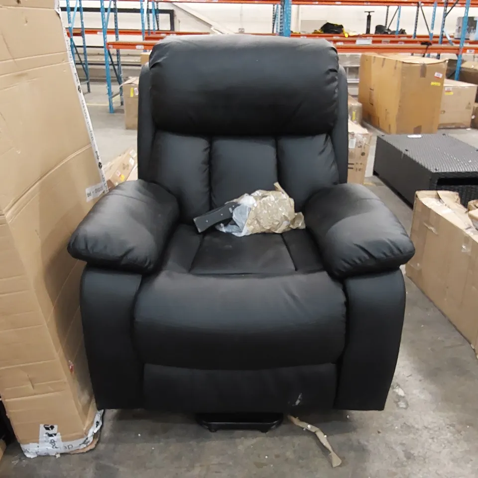 DESIGNER BLACK FAUX LEATHER ELECTRIC RECLINING ARM CHAIR (1 ITEM)