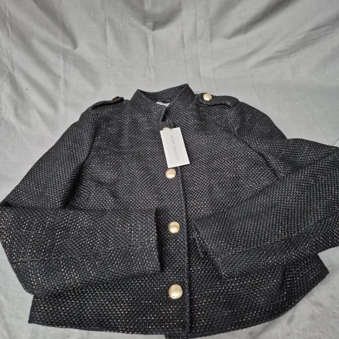 MINT VELVET BLACK METALLIC BOUCLE JACKET - SMALL