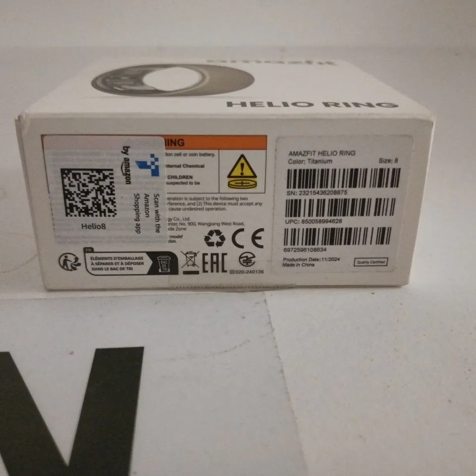 AMAZFIT HELIO RING TITANIUM SIZE 8 BOXED