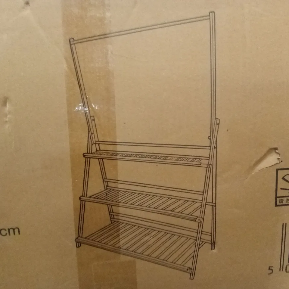 BOXED NEO 3 TIER FOLDABLE BAMBOO PLANT STAND WITH HANGING HOOK