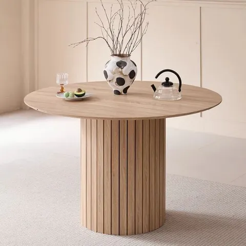 BOXED MODERN MINIMALIST DINING TABLE - ROUND TABLE - DARK WOOD (2 BOXES)