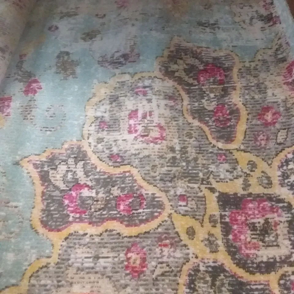 AMBER FLATWEAVE TURQUOISE PINK CREAM RUG - 200 X 280CM