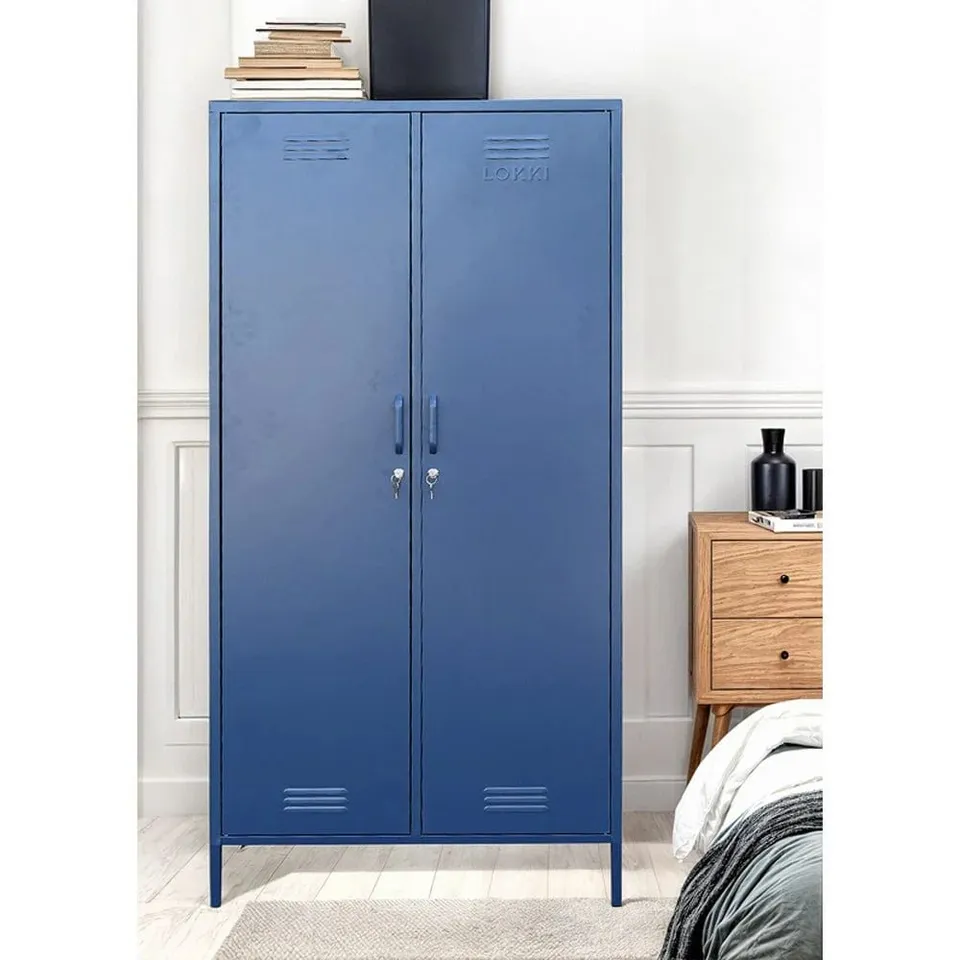 BOXED LOKKI® 2 DOORS WARDROBE STORAGE LOCKER CABINET WITH ADJUSTABLE SHELF - NAVY (1 BOX)
