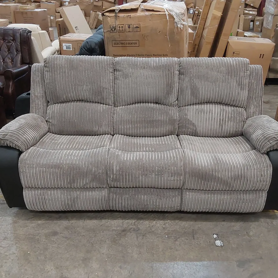 DESIGNER 3-SEATER FABRIC & FAUX LEATHER MANUAL RECLINER SOFA - GREY/BLACK